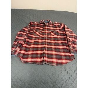 Tallwoods Bruno Milano Mens XL Red Grey Plaid Flannel Button Down Shirt Cotton
